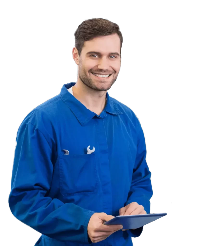 smiling mechanic using tablet pc 1
